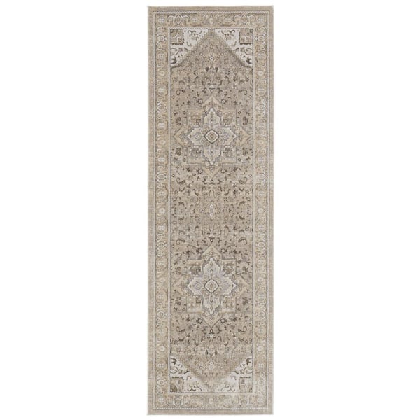 2 ft. x 8 ft. Brown and Ivory Medallion Area Rug