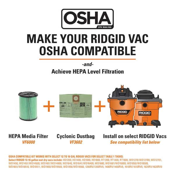 RIDGID Fine Dust Pleated Paper Wet/Dry Vac Replacement Cartridge Filter for  Most 5 Gal and Larger RIDGID Shop Vacuums (1-Pack) VF5000 - The Home Depot