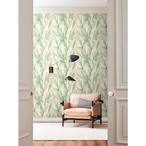 Green Peaceful Plume Paper Unpasted Matte Wallpaper, 27-in by 27-ft