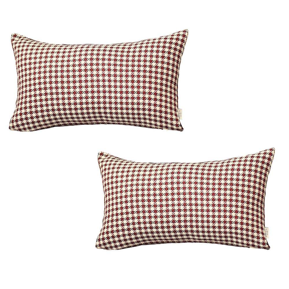 Red and White Houndstooth Jacquard Lumbar Pillow Covers Set of 2