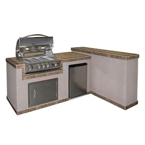 4-Burner, 2-Piece Propane Gas Grill Island and Side Bar in Stainless Steel