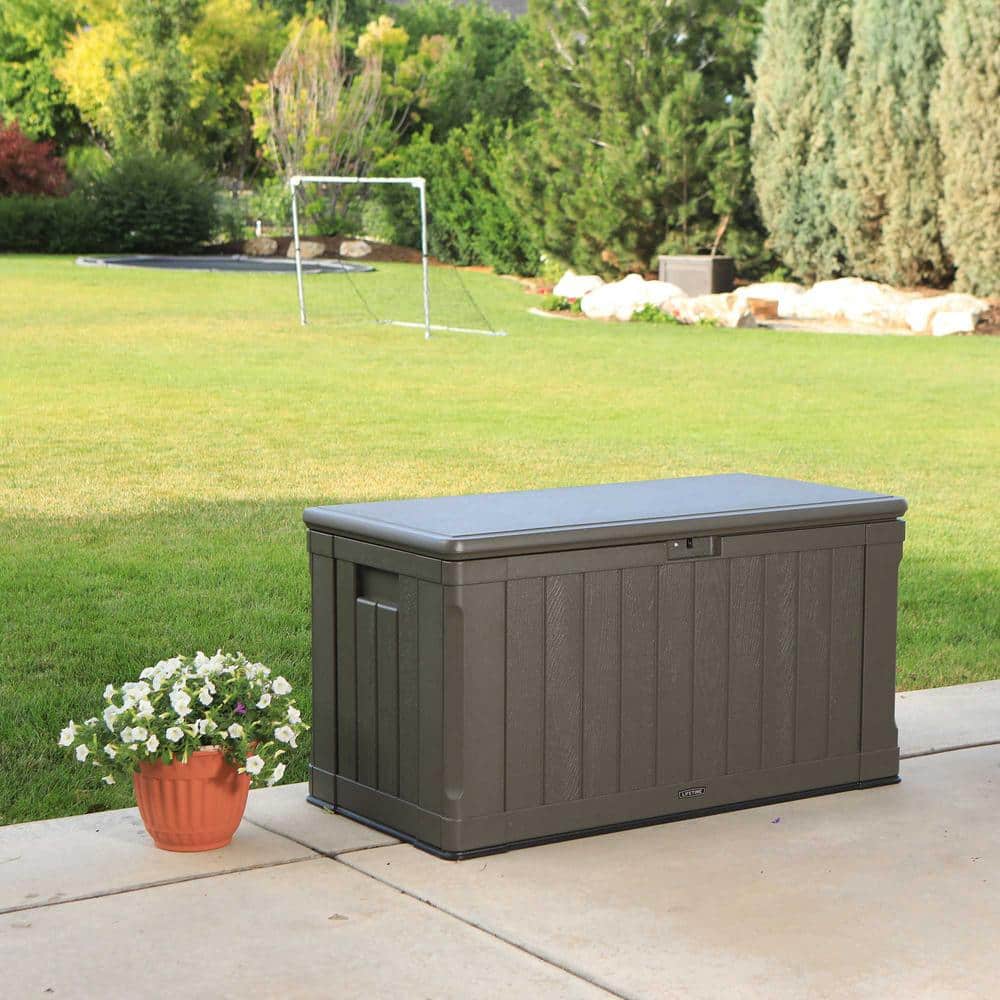 Brown Lockable High-Density Polyethylene Outdoor Deck Box Bench