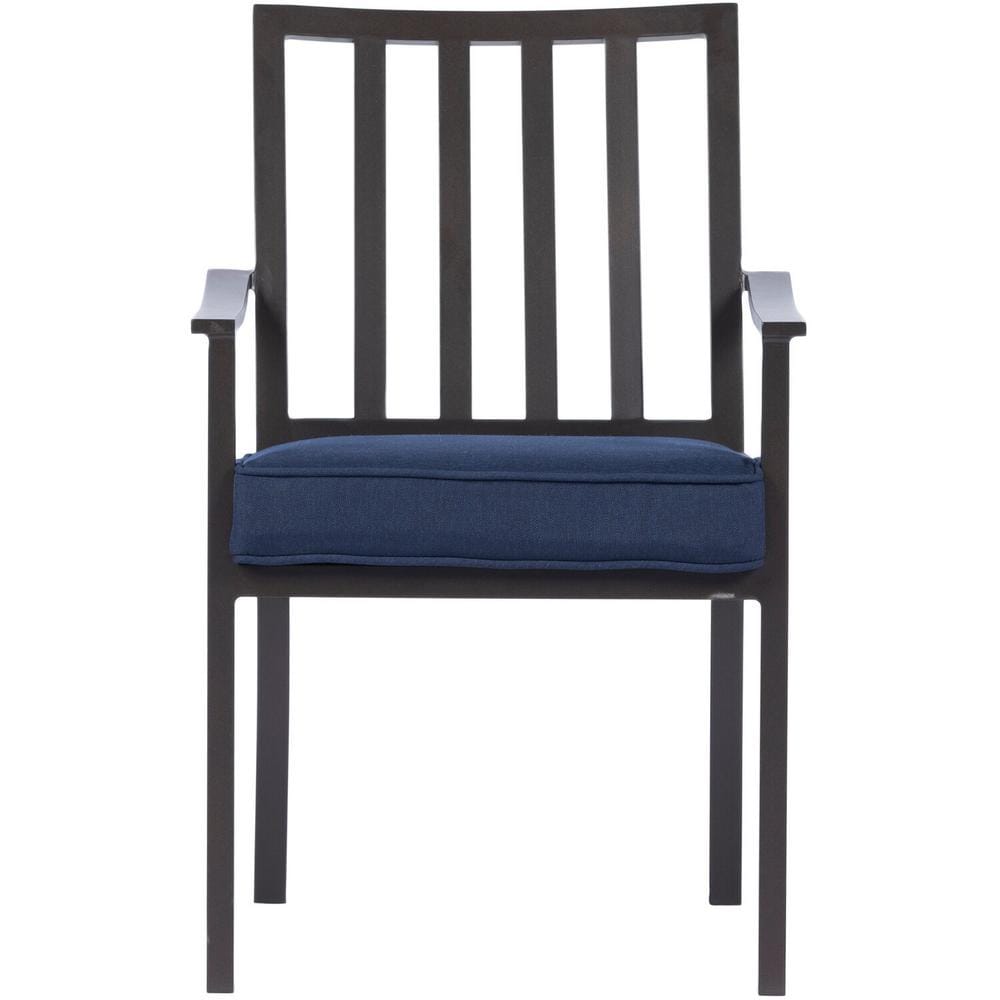 Carter 7-Piece Navy Blue Outdoor Dining Set with Padded Aluminum Chairs