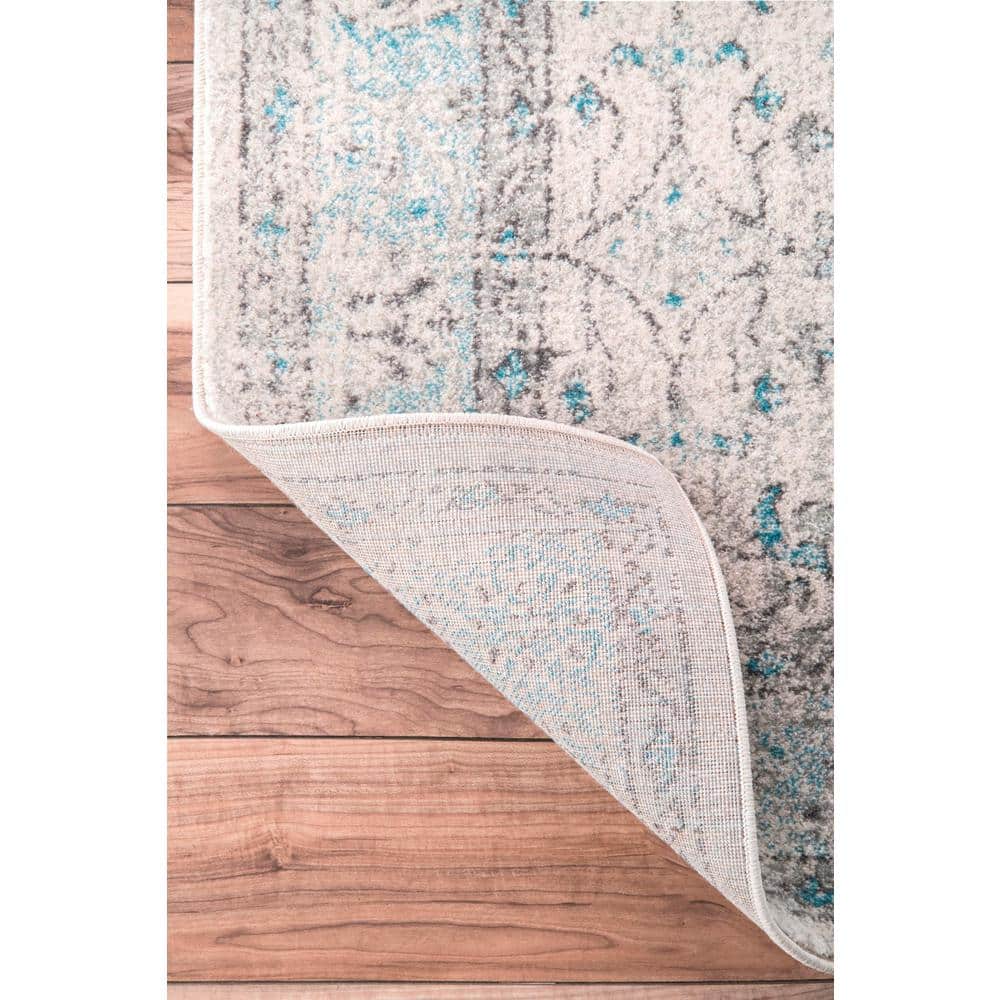 Aqua Blue Floral Synthetic 10' x 14' Area Rug