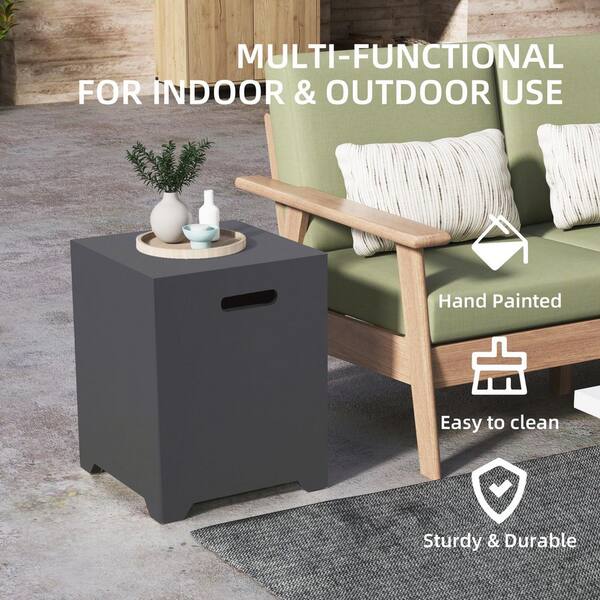 Outdoor Propane Tank Table Square Iron Dark Gray Propane Tank Cover, Patio Side Table