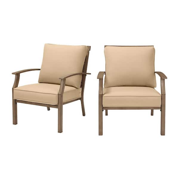 Hampton Bay Geneva Brown Wicker And Metal Outdoor Patio Lounge Chair With Sunbrella Beige Tan Cushions 2 Pack Frs60704 2pbg The Home Depot - Brown Metal Patio Chairs With Cushions