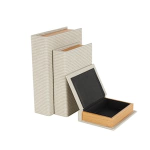 Rectangle Cream Faux Leather Book Shaped Box (Set of 3)