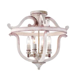 Momali 20 in. 4-Light Indoor Weathered White and Weathered Pink Finish Flush Mount with Light Kit