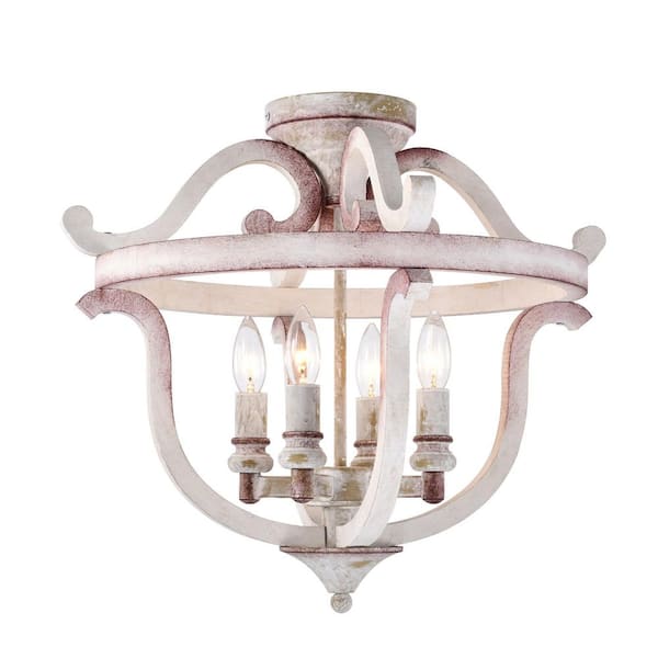 Warehouse of Tiffany Momali 20 in. 4-Light Indoor Weathered White and Weathered Pink Finish Flush Mount with Light Kit