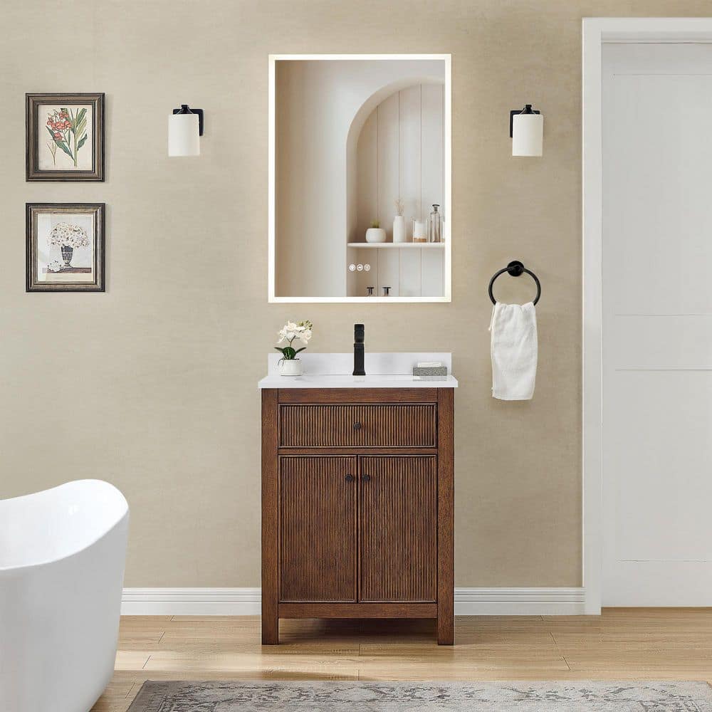 Pendry 24 in. Single Freestanding Dark Walnut Bath Vanity with White Cultured Marble Top price history on PriceWatchPro