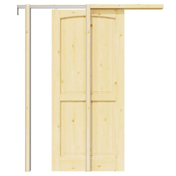 ARK DESIGN 36 in. x 80 in. Arch 2-Panel Unfinished Solid Core Pine Wood Door with Pocket Door Frame and Hardware (Soft Close Incl)