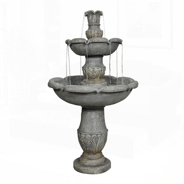 Rustic 48. 4in. H Concrete 3-Tier Flowerpot Tiered Fountain with for Garden, Patio, Backyard, Porch, Deck