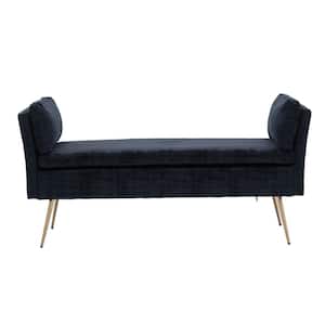 Modern Black Polyester Fabric Amhers Upholstered Bench with Pillows