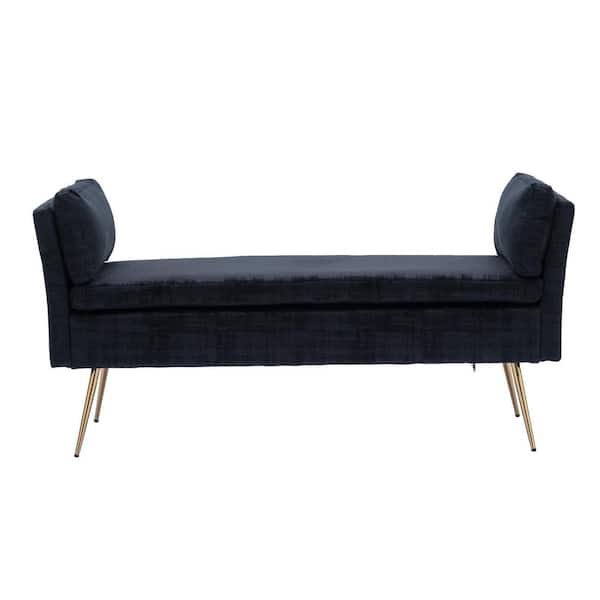 HOMEFUN Modern Black Polyester Fabric Amhers Upholstered Bench with Pillows