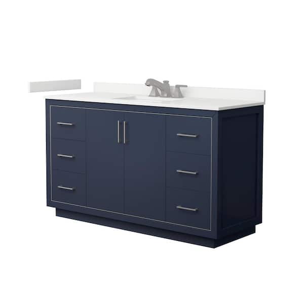 Wyndham Collection Icon 60 in. W x 22 in. D x 35 in. H Single Bath Vanity in Dark Blue with White Quartz Top