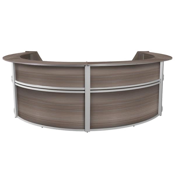 142 in. Gray Marque Four-Unit Reception Curved Desk Workstation