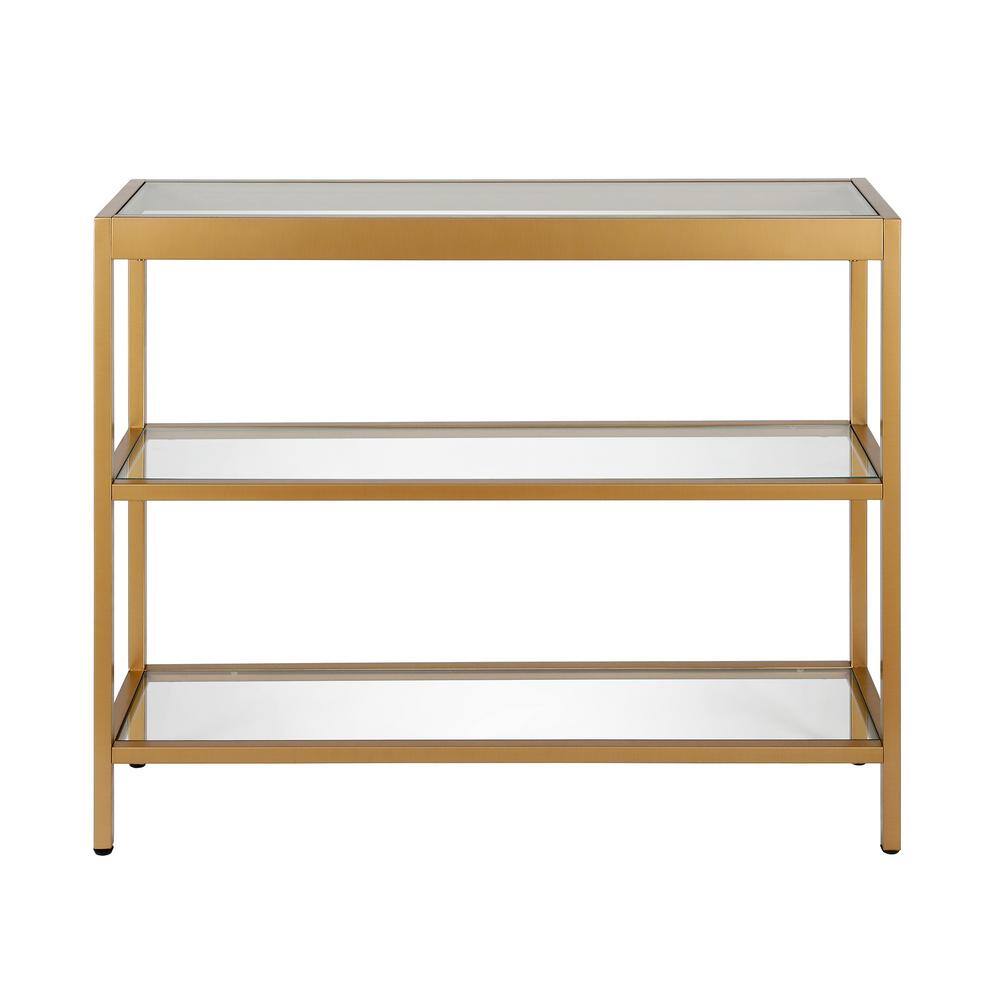 Alexis 36" Gold Metal & Glass Rectangular Console Table with Storage