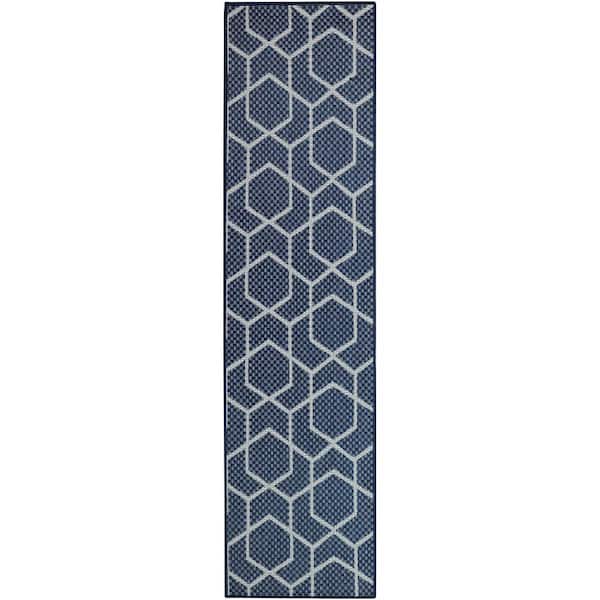 Horizon Navy 2 ft. x 6 ft. Indoor/Outdoor All-Over design Contemporary Runner Area Rug