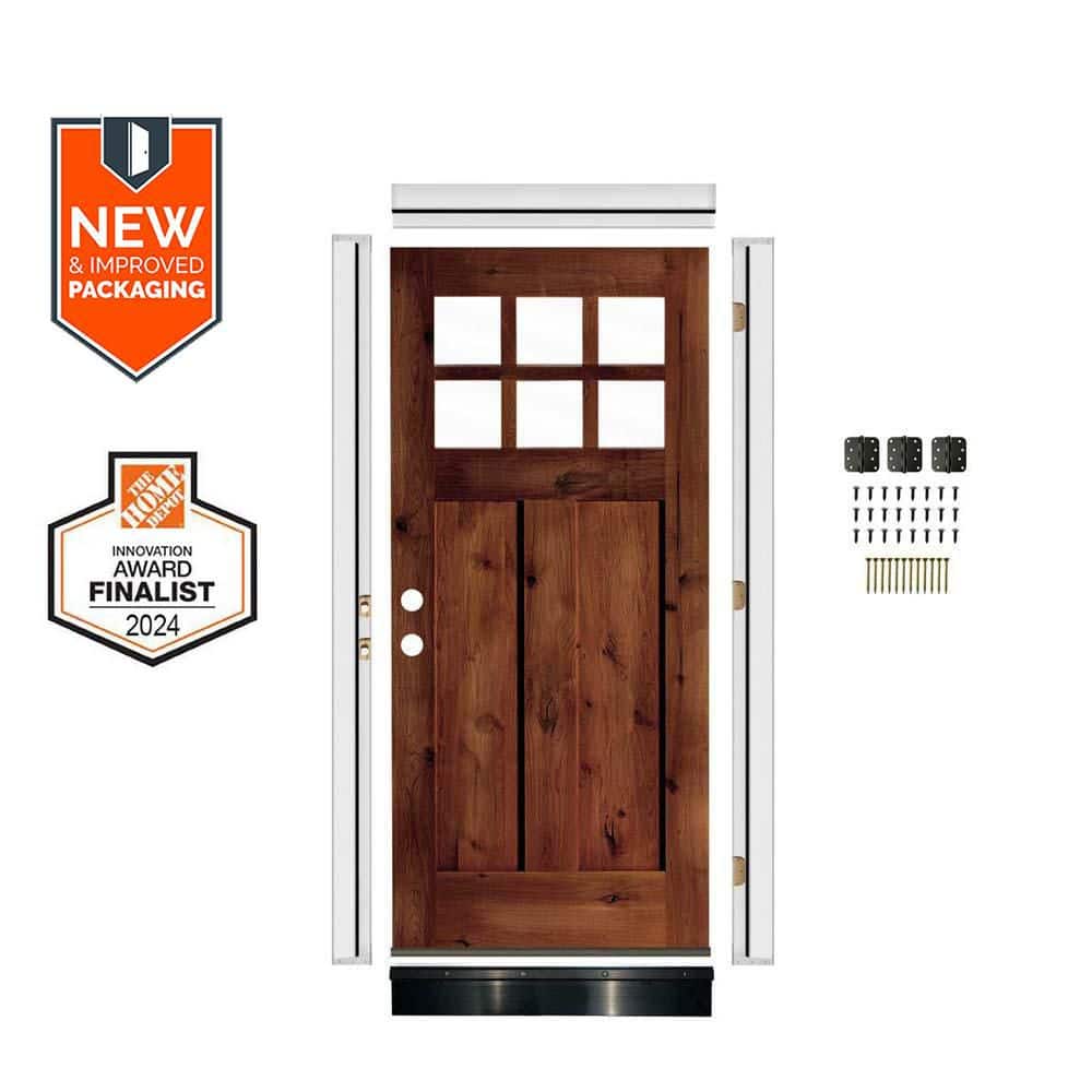 DIY 36 in. x 80 in. Alder Right-Hand 6 Lite Clear Glass Red Chestnut Stain Wood Front Door Kit w/ Quick Assemble Jamb price history on PriceWatchPro