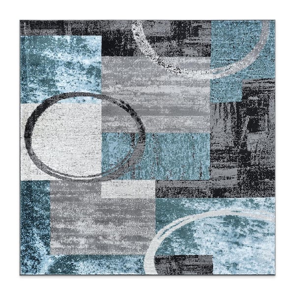 Toscana Gray 6 ft. 6 in. x 6 ft. 6 in. Square Modern Abstract Circle Indoor Area Rug