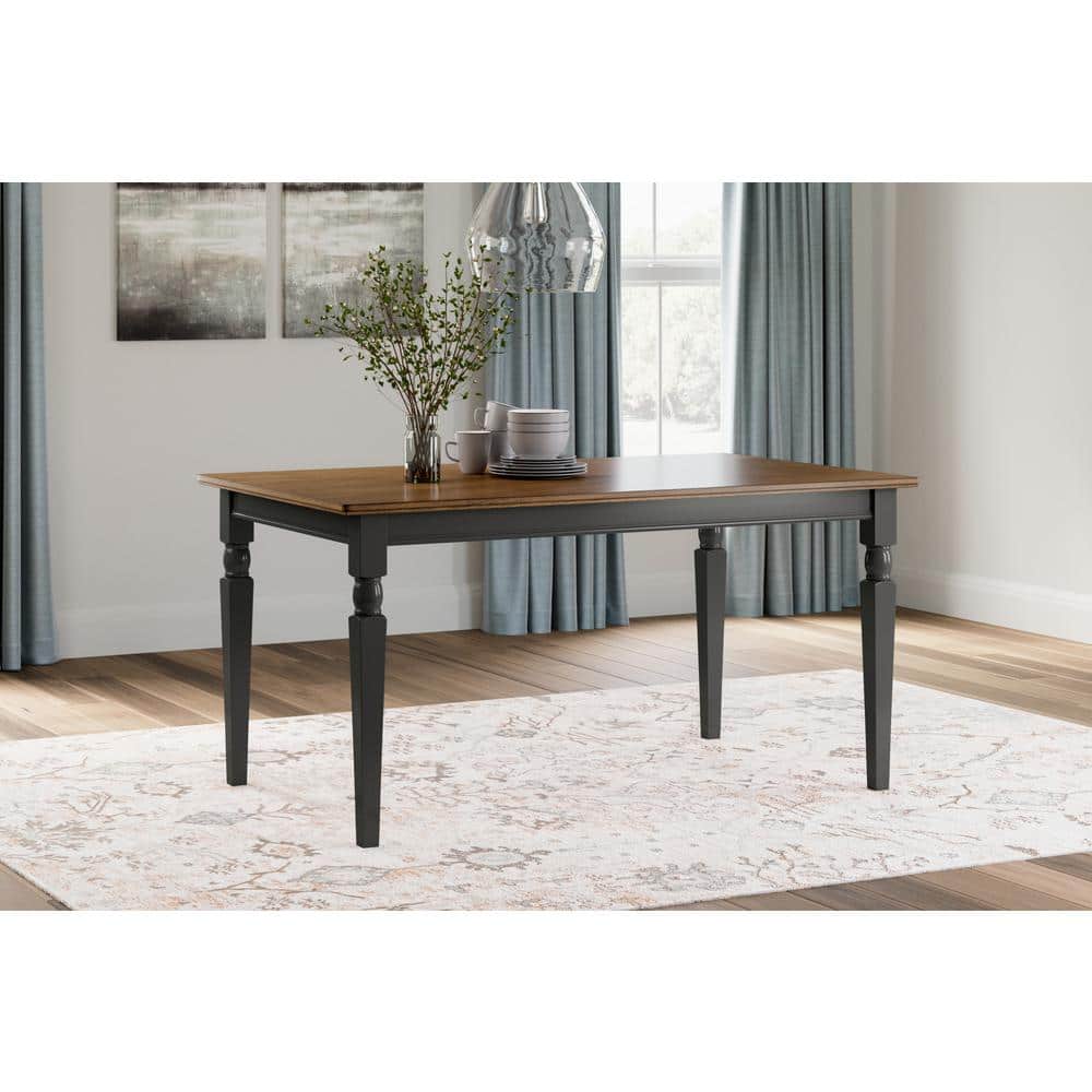 Farmhouse Chic Black & Brown Wood Rectangular Dining Table