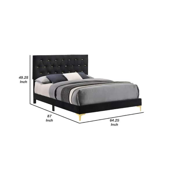 Benjara Lif Black Wood Frame Queen Size Platform Bed with
