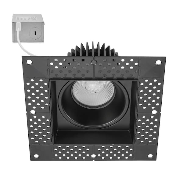 Maxxima 4 in. Trimless Slim Square Recessed Anti-Glare LED Downlight, Black, Canless IC Rated, 1000 Lumens, 5 CCT 2700K-5000K