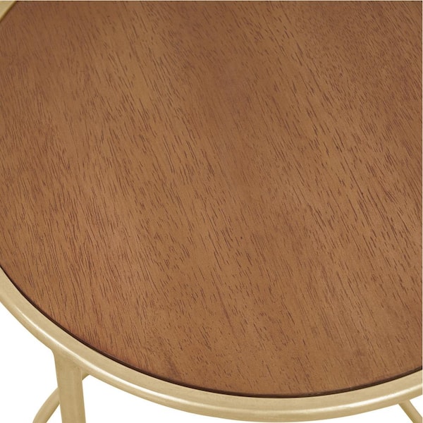 15 7 In Gold Round Wood Top End Table, Round Wood Table Tops Home Depot