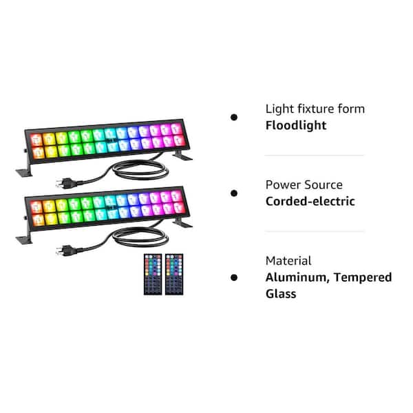 Outdoor Stage Lights Bar 48W LED Wall Washer Light,IP66 Waterproof with Timing,RGB DIY Colors,, 44-Key Remote - 2 Pack