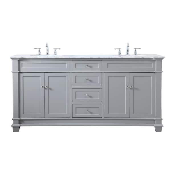 Unbranded Timeless Home 72 in. W x 21.5 in.D x 35 in.H Double Bath Vanity in Grey with Marble Vanity Top in White with White Basin