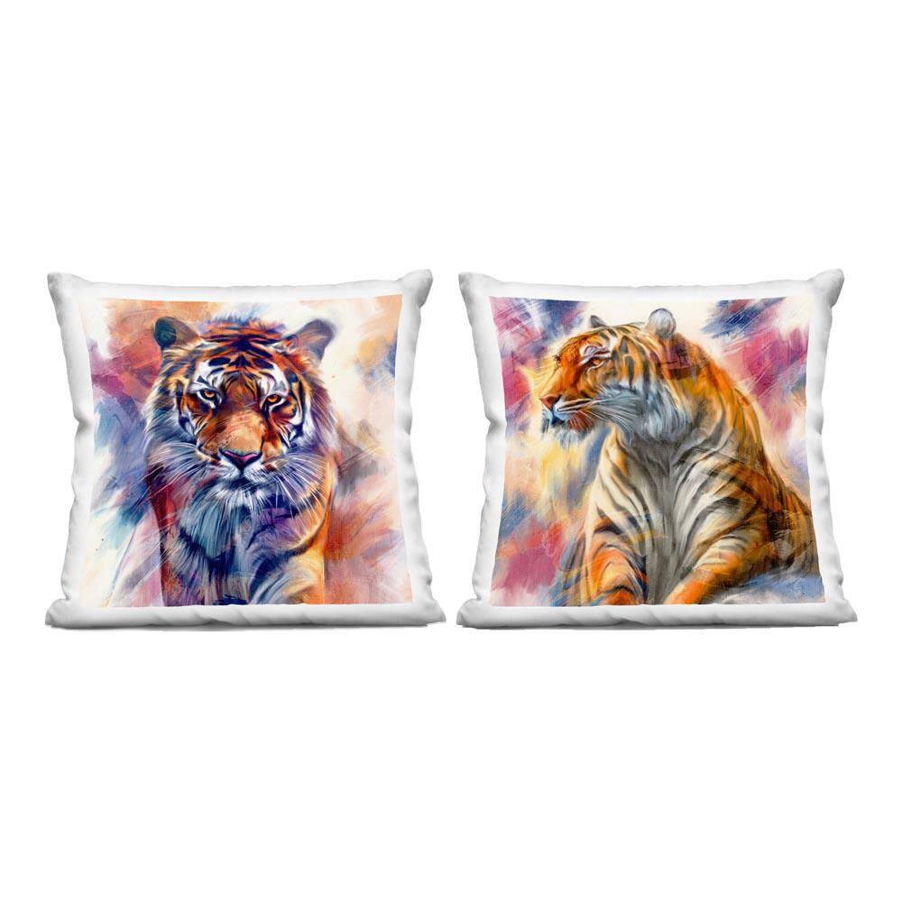 Prowling Jungle Tigers Orange Abstract Polyester 18 in. x 18 in. Throw Pillow Set of 2 price history on PriceWatchPro