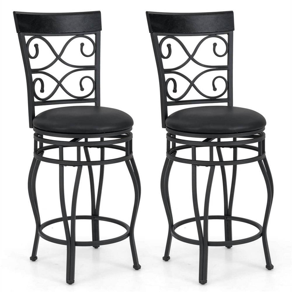 26 in. Black Metal Swivel Bar Stools with Upholstered (Set of 2)