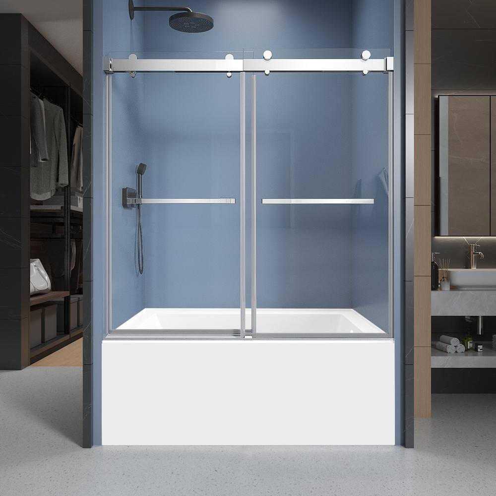 CKB 60 in. W x 66 in. H Double Sliding Frameless Shower Tub Door in