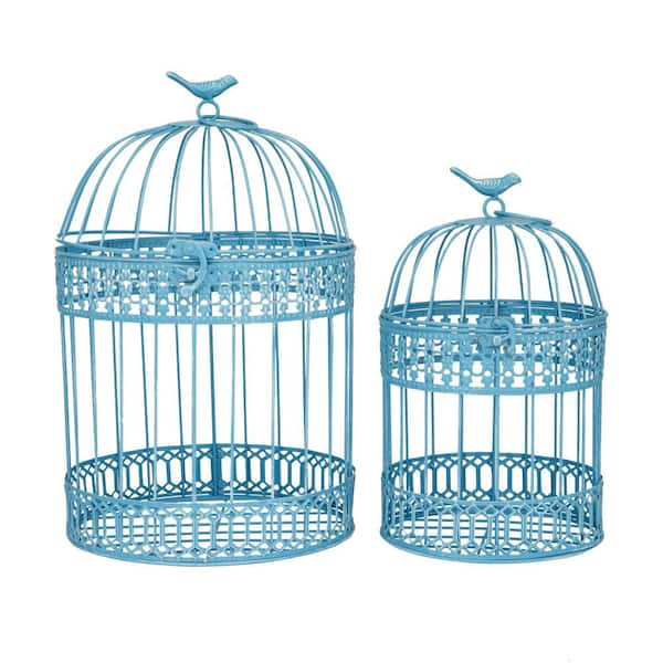 Litton Lane Blue Metal Birdcage with Latch Lock Closure and Hanging Hook  (2- Pack) 042321 - The Home Depot