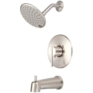 i2v 1-Handle Wall Mount Tub and Shower Faucet Trim Kit in Brushed Nickel with Rain Showerhead (Valve not Included)