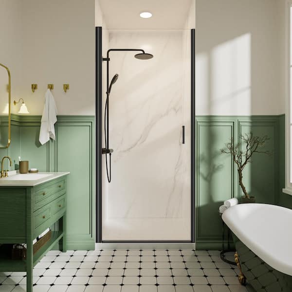 34 in. W x 72 in. H Pivot Framed Swing Shower Door in Single Panel in Black Finish with 1/4 in. Clear Tempered Glass