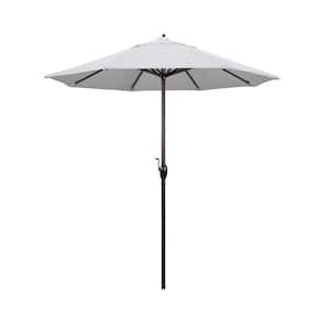 7.5 ft. Bronze Aluminum Market Auto-Tilt Crank Lift Patio Umbrella in White Olefin