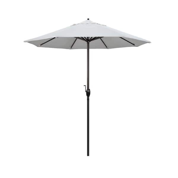 California Umbrella 7.5 ft. Bronze Aluminum Market Auto-Tilt Crank Lift Patio Umbrella in White Olefin