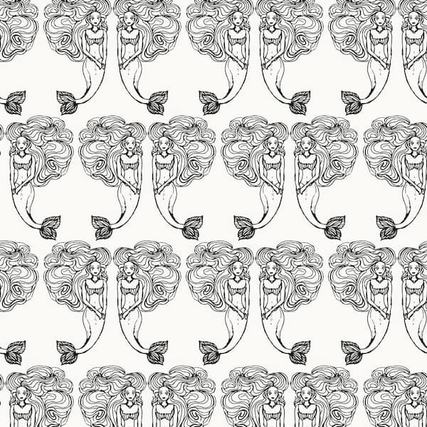 Tempaper Onyx Block Print Mermaids Vinyl Peel and Stick Wallpaper Roll (Covers 28 sq. ft.)