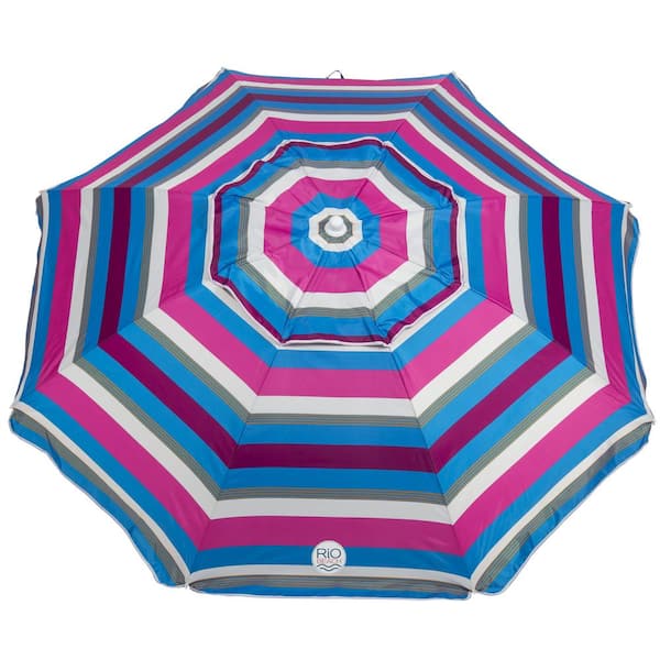 Rio 7 ft. Steel Tilt and Sand Anchored Beach Umbrella in multi colored stipes
