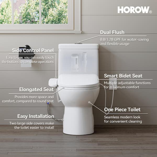 HOROW Elongated Bidet Toilet Dual Flush 0.8/1.28 GPF with Heated Seat