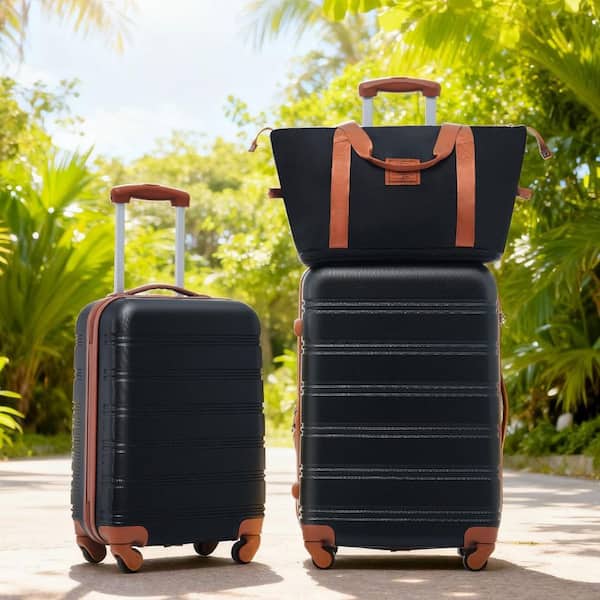 Louis　ブラック、ブラウンセット LIVACA 2-Piece Black ABS Plastic Hardside Spinner Suitcase with