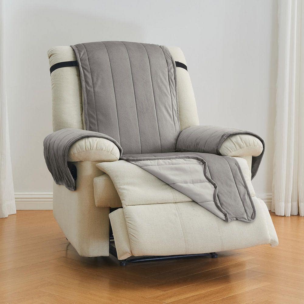 Wild Dove Grey Ultra-Soft Velvet Recliner Furniture Protector Slipcover