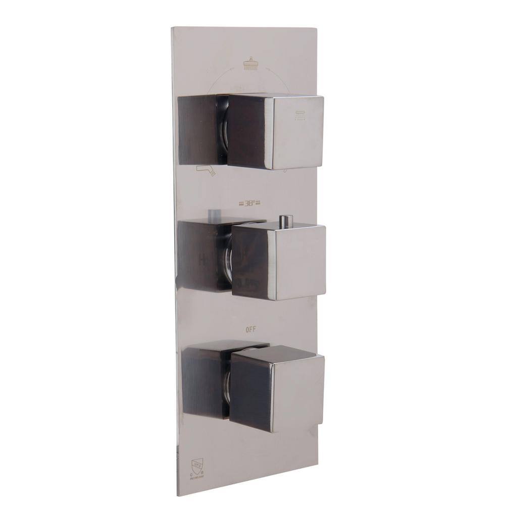 Brushed Nickel Wall-Mounted Thermostatic Shower Mixer with Square Knobs