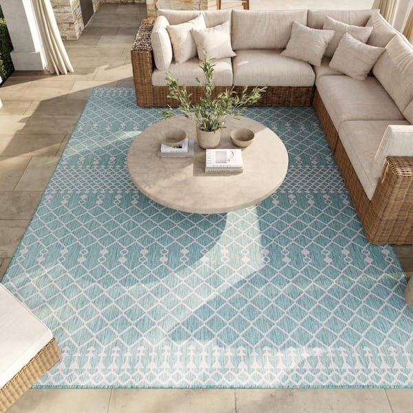 Positano Aqua 8 ft. x 10 ft. Moroccan Contemporary Area Rug