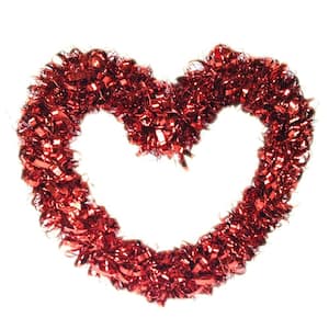 17 in. Artificial Valentine Red Tinsel Curly Wreath
