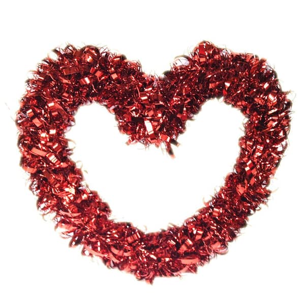 Brite Star 17 in. Artificial Valentine Red Tinsel Curly Wreath