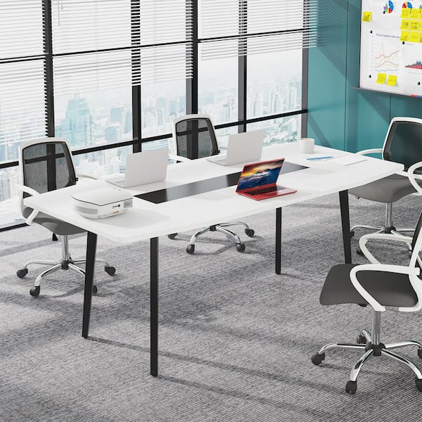 BYBLIGHT Capen 70.8 in. Rectangular White Engineered Wood Computer Desk Conference Table 6 ft. Meeting Table