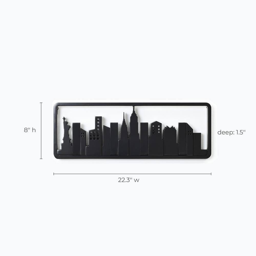 Black Fir Wood Skyscraper Wall-Mounted Coat Rack with 4 Hooks