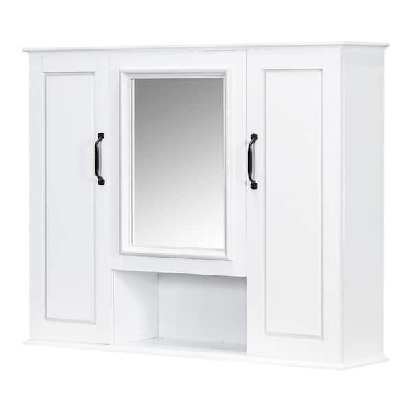 Modern 36 in. W x 28.5 in. H Rectangular White Surface Mount Medicine Cabinet with Mirror, Adjustable Storage Shelves